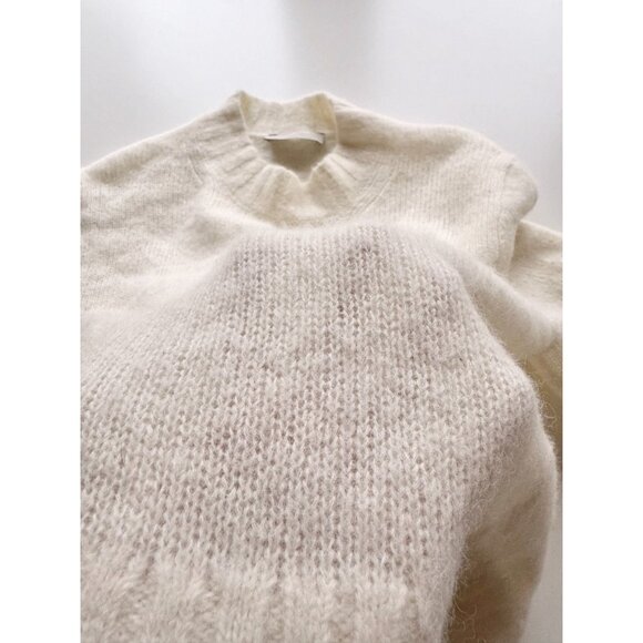 EVERLANE Ivory Snow Alpaca Wool Blend Boxy Cropped Crew Neck Sweater, Size M - Picture 12 of 16